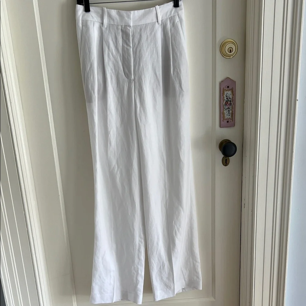 Aritzia White High-Rise Wide Leg Linen Trousers
